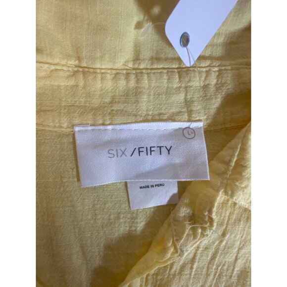 Six Fifty Cropped Peasant Shirt Button Up Gauzy Women Vibrant Summer NWT, Large - Picture 9 of 13